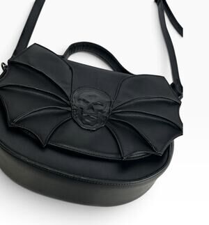 Black Gothic Bat Wing Embossed Skull Silent Creature Shoulder Bag BANNED Apparel